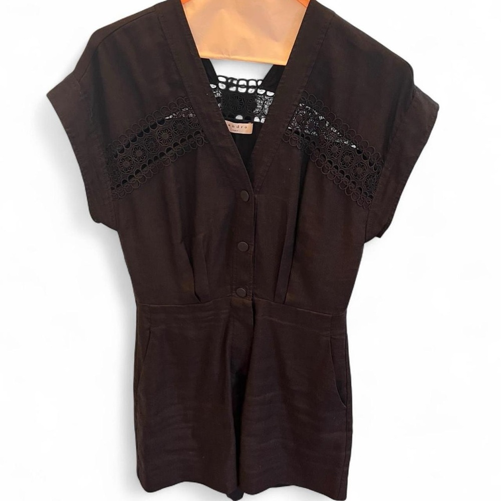 Sandro nyane guipure lace trimmed twill playsuit romper black S summer - Picture 5 of 13